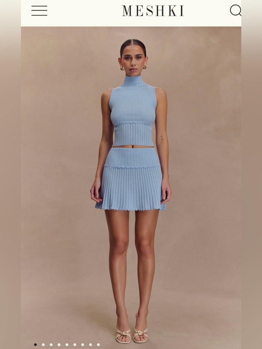 MESHKI Sky Blue Ribbed Pleated Mini Skirt